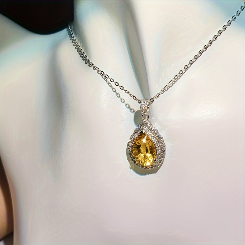 Elegant6Carat Citrine Pendant Necklace，S925Sterling Silver Material - Perfect Gift for Birthday and Special Occasions，Simple and Exquisite Design，Suitable for Daily Wear