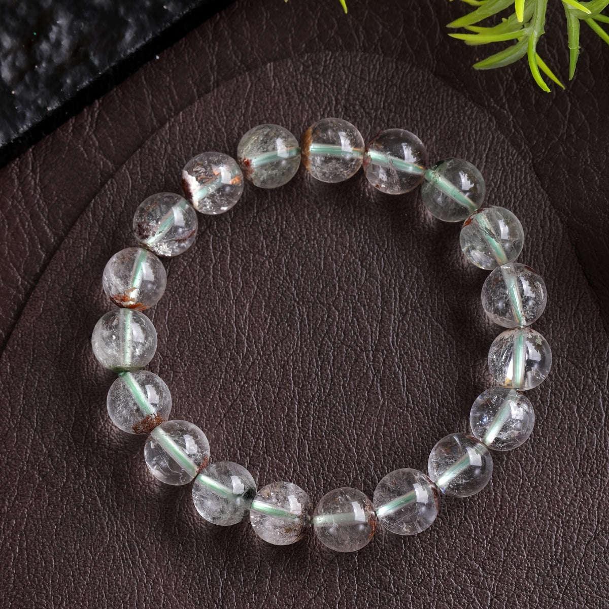 A Handmade Transparent Ice Quartz Natural Green Quartz Rutilated Bead Bracelet，Sweet and Elegant Agate Gemstone Jewelry，Suitable for Daily Wear and Perfect Gift for Men and Women