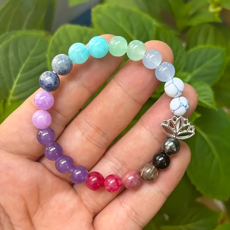 Bohemian Style Lotus Charm Stretch Bracelet，Natural Gemstone Beads，Suitable for Women，Crystal Healing Effect with Anti-Anxiety，Birth Stone in December，Perfect for Everyday Wear and Gifts，Christmas Holiday Season