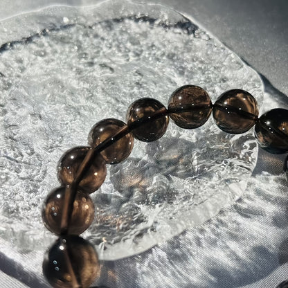 Fashion Brown Crystal Beads Bracelet - Single Ring，Smoked Obsidian and Ice Transparent Beads，Perfect for Casual Wear Or as a Holiday、Birthday、Halloween、Intimate Gift of Accessories|Multifunctional Accessories|Crystal Beads Bracelet，Bracelet beads