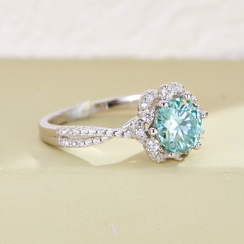 1 Pieces 1 Carat Blue Green Moissanite Engagement Ring，Perfect for Wedding and Graduation Gifts，Fashion Accessories