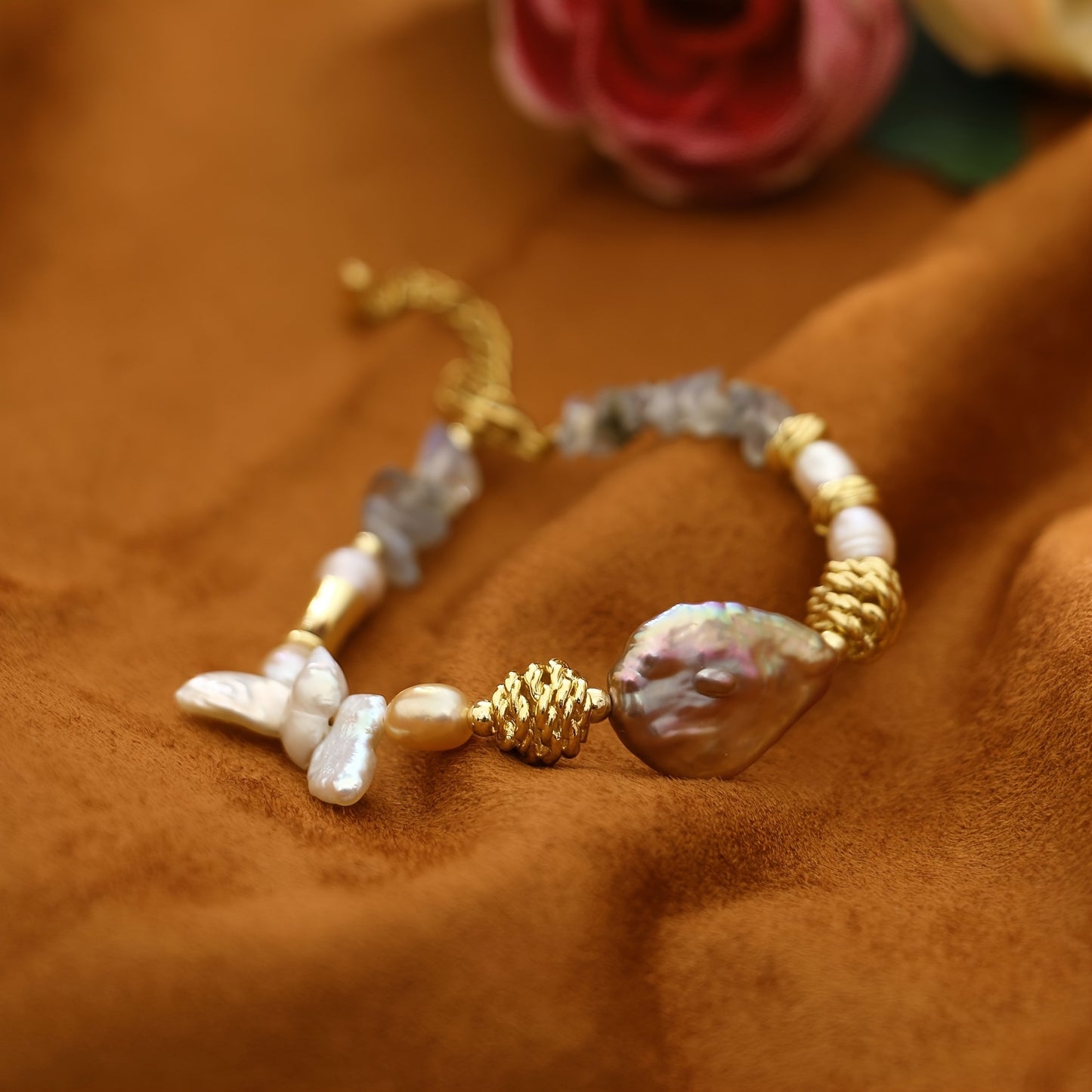 Elegant Moonstone with Freshwater Pearl Bracelet - Unique Baroque Design，Perfect Gift for Best Friend