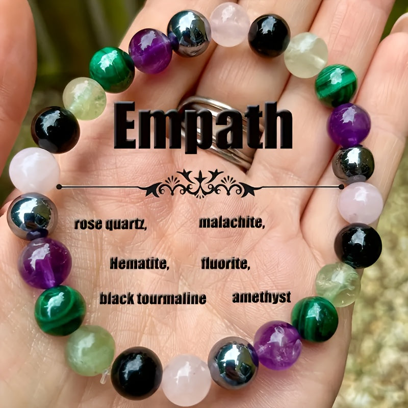 1One Natural Stone Beads Protection Bracelet - Pink crystal、Malachite、Hematite、Fluorite、Amethyst and Black Tourmaline - Jewelry Gift