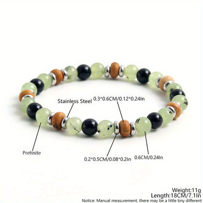 Natural Stone Prehnite Cylindrical Pattern Stone Beaded Bracelet Niche Design Vintage Accessories