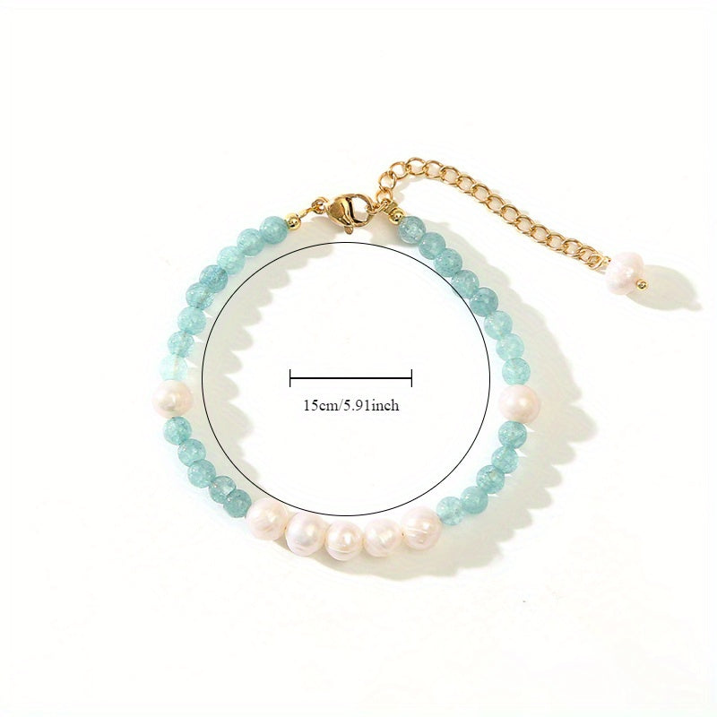 1Aquamarine round Freshwater Pearl Bracelet Light Luxury Ornament Minority all-match Elegant High Sense Vintage Bracelet