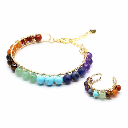 Natural Stone Seven-Color Carat Crystal14K Gilded Hand-Woven Adjustable Lady Fresh Bracelet