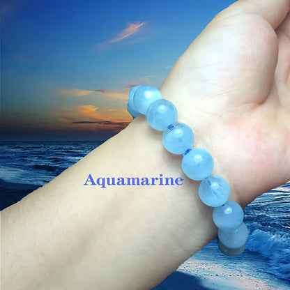 Elegant Natural Aquamarine Bracelet - Sea Blue，April Birthday Stone，Men's Fashion Gift First Choice