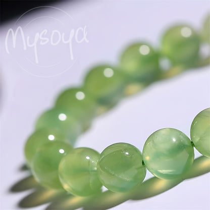 100% Handmade Natural Lucky Green Prehnite Bracelet，Bright Colors，Super White Bracelet，10mm Beads，Gift Box，Suitable for Him/Her Neutral Jewelry，Suitable for Daily Use、Christmas、Thanksgiving Day、Gifts for New Year and Valentine's Day。