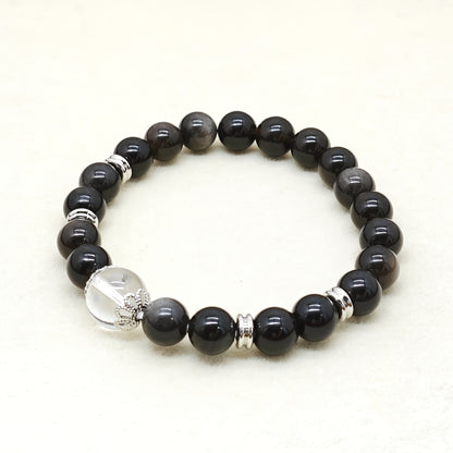 Natural Obsidian and Natural White Stone Bracelet，Inlaid18K Gold Plating，Enhanced Energy，Stable Mood，Exudes Depth and Elegance，Promoting Spirit，For My Best Friend，It Is a Perfect Gift，Suitable for Wearing in All Seasons。