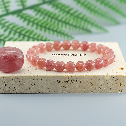 Strawberry Quartz Stretch Bracelet - Natural Stone Charm Beaded Bracelet，Suitable for Daily and Special Occasions，Ideal Valentine's Day Gift