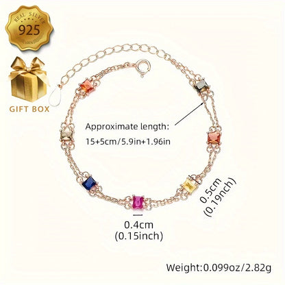 (The Total Weight Is about2.82Gram) 1Pieces925Silver Colorful Double-Layer Fashion Women's Stylish Pendant Bracelet Holiday Gift - Anti-Allergy - Suitable for Holiday Gifts for Family and Friends