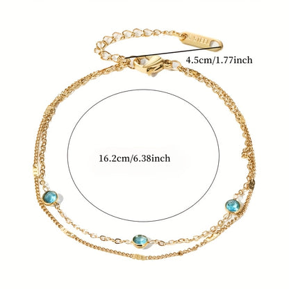 1Elegant Titanium Steel Bracelet，Equipped with Artificial Crystal，Double-Layer Fashion Accessories，Suitable for Ladies，Suitable for Daily Wear and Mother's Day - All Year round