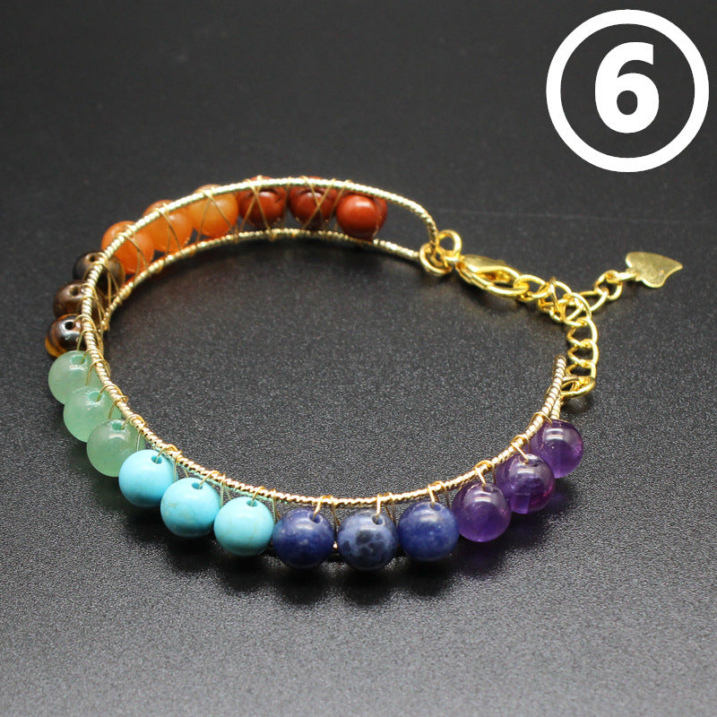 Natural Stone Seven-Color Carat Crystal14K Gilded Hand-Woven Adjustable Lady Fresh Bracelet