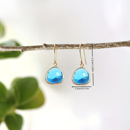 a Pair14K Gold-Plated Aquamarine Pendant Earrings，Glass Mosaic，Copper，Country Party Style，Suitable for Christmas、Wedding、Bridesmaid and Birthday Gift，Jewelry Suitable for All Seasons