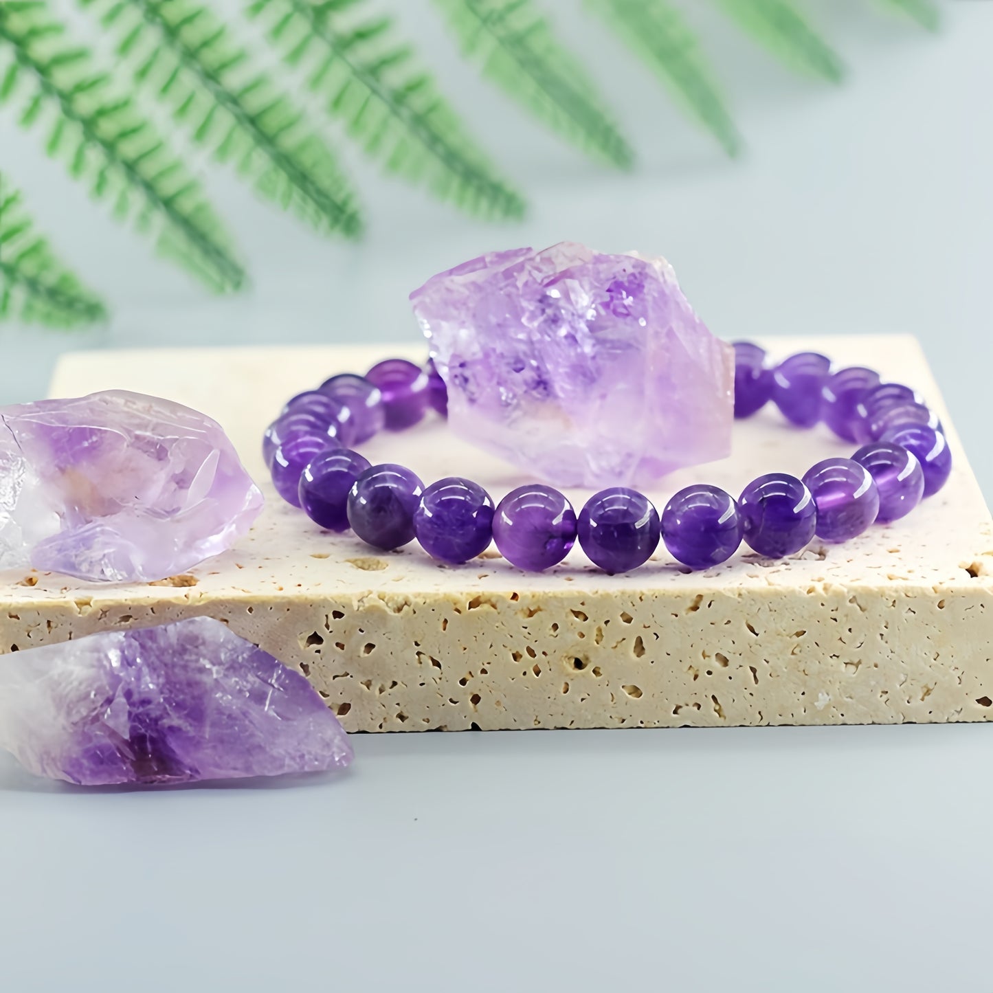 1Elegant Luxury Natural Amethyst Crystal Elastic Bracelet，Unisex Elastic Bracelet，Suitable for Daily and Sports Wear，Four Seasons Campus Accessories，Unique Personality Gift，Valentine's Day Surprise