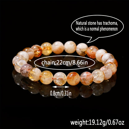 1 Natural Citrine Beads Bracelet，8 Millimeter Yellow Elastic Hand Weaving Bracelet，Suitable for Men