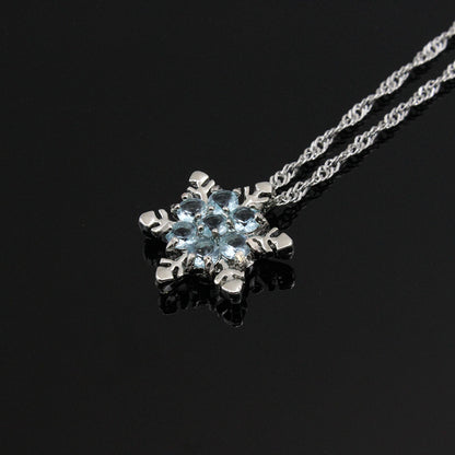 925 Silver Exquisite Blue Crystal Snowflake Flower Pendant Necklace - Unique and Elegant Romantic Occasion Jewelry Gift，Exquisite Design，Shining Crystal Embellishment