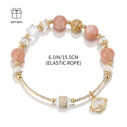 One C'LECT Bohemian Retro Style Women's Fashion Bracelet，Copper Sunstone with Imitation Crystal and Cubic Zirconia，Suitable for Everyday Wear、Party、Halloween、Diverse Luxury Charm of Christmas Gifts。