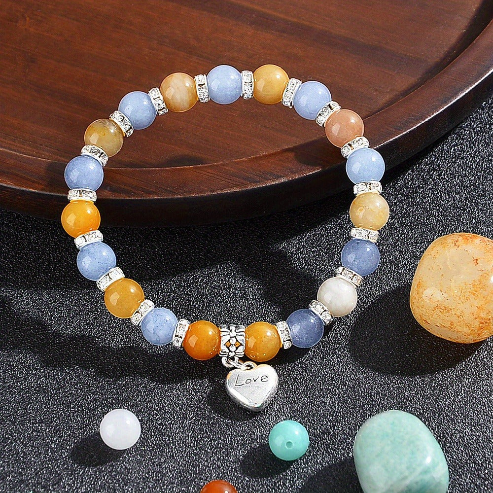 Fashion Jewelry Suit1Pieces，Ancient Topaz and Aquamarine Beaded Bracelet，8mm Natural Gemstone Balance Mood Bracelet，Suitable for Any Occasion，Gem Balance Mood Bracelet