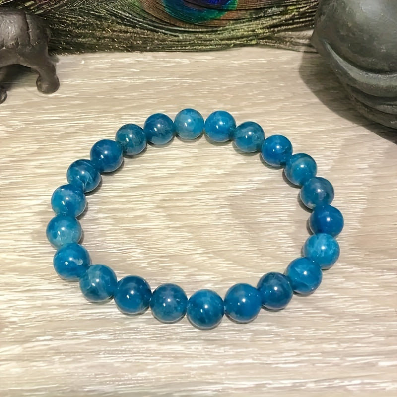 1 Delicate and Bright Apatite Beads Bracelet - Unisex Fashion Jewelry，Handmade Bohemian Elegant Style，Adjustable Length，Blue Apatite，Fashion Accessories Suitable for Any Occasion