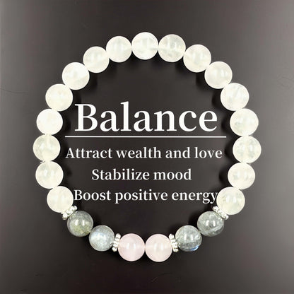 Adjustable White Crystal and Moonstone Bracelet - Attract Wealth and Love，Elastic Rope Balance Mood