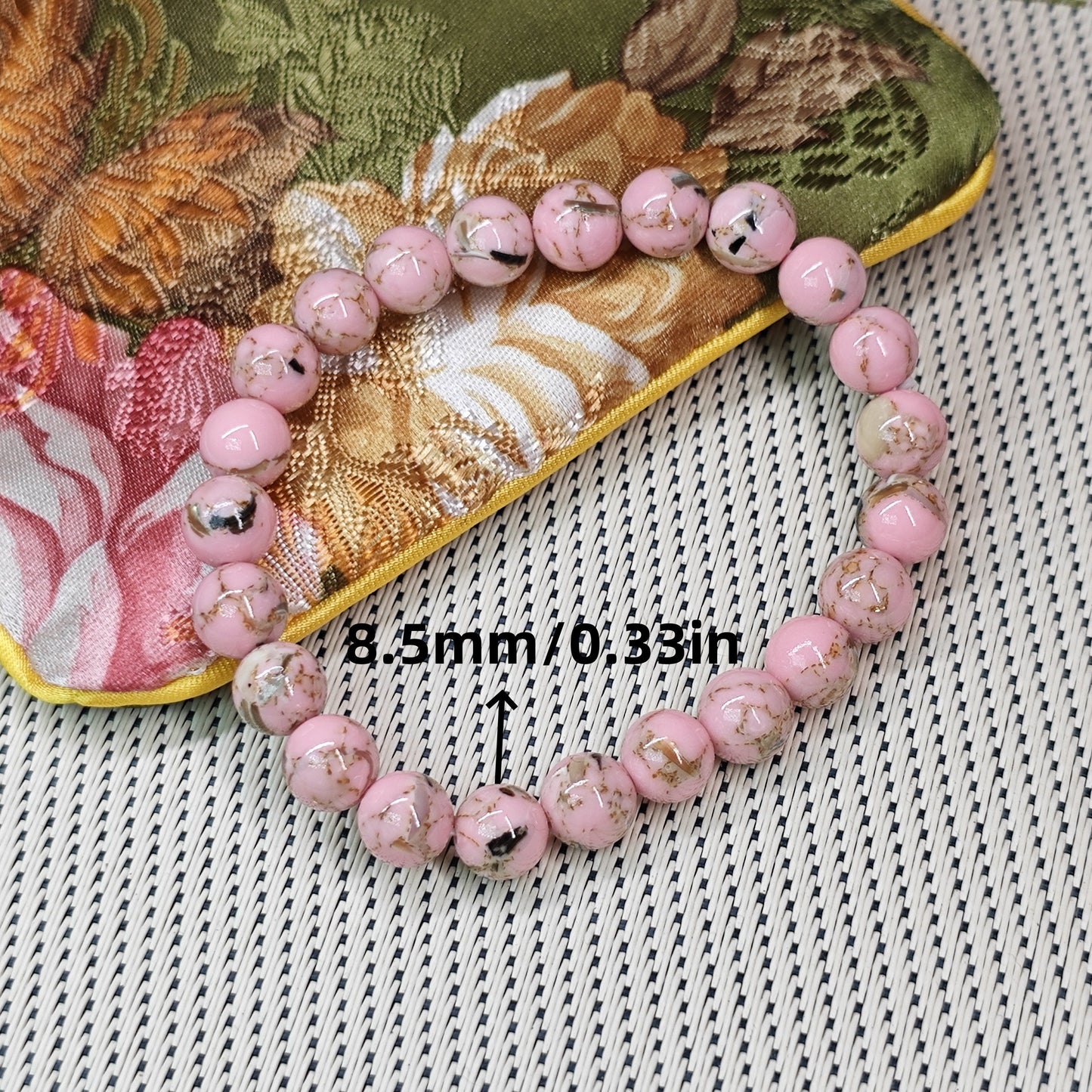 Elegant8.5mm Pink and White Marble Natural Stone Beads Bracelet - Traditional Chinese Style，Versatile Accessories for All Occasions，Ideal Gift for Relatives