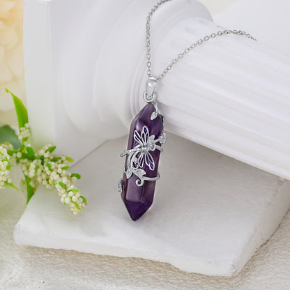 Natural Amethyst Dragonfly Women's Necklace925Sterling Silver Dragonfly Pendant，Gift with Real Amethyst Jewelry