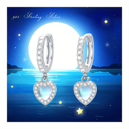 Women's Moonstone Earrings 925 Sterling Silver Moonstone Heart-Shaped Hoop Earrings Moonstone Ring Earrings Hug Earrings Low Sensitivity Ornament Women's Gift