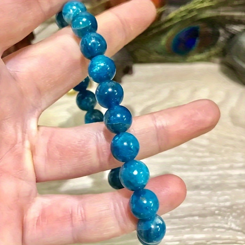 1 Delicate and Bright Apatite Beads Bracelet - Unisex Fashion Jewelry，Handmade Bohemian Elegant Style，Adjustable Length，Blue Apatite，Fashion Accessories Suitable for Any Occasion