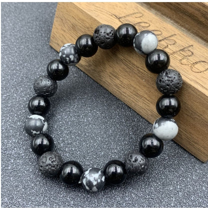 Fashion Trend Sports Style New Imitation Lava Block Imitation Volcanic Rock Map Braided Bracelets Men's Imitation Obsidian Adjustable Bracelet Bracelet Accessories