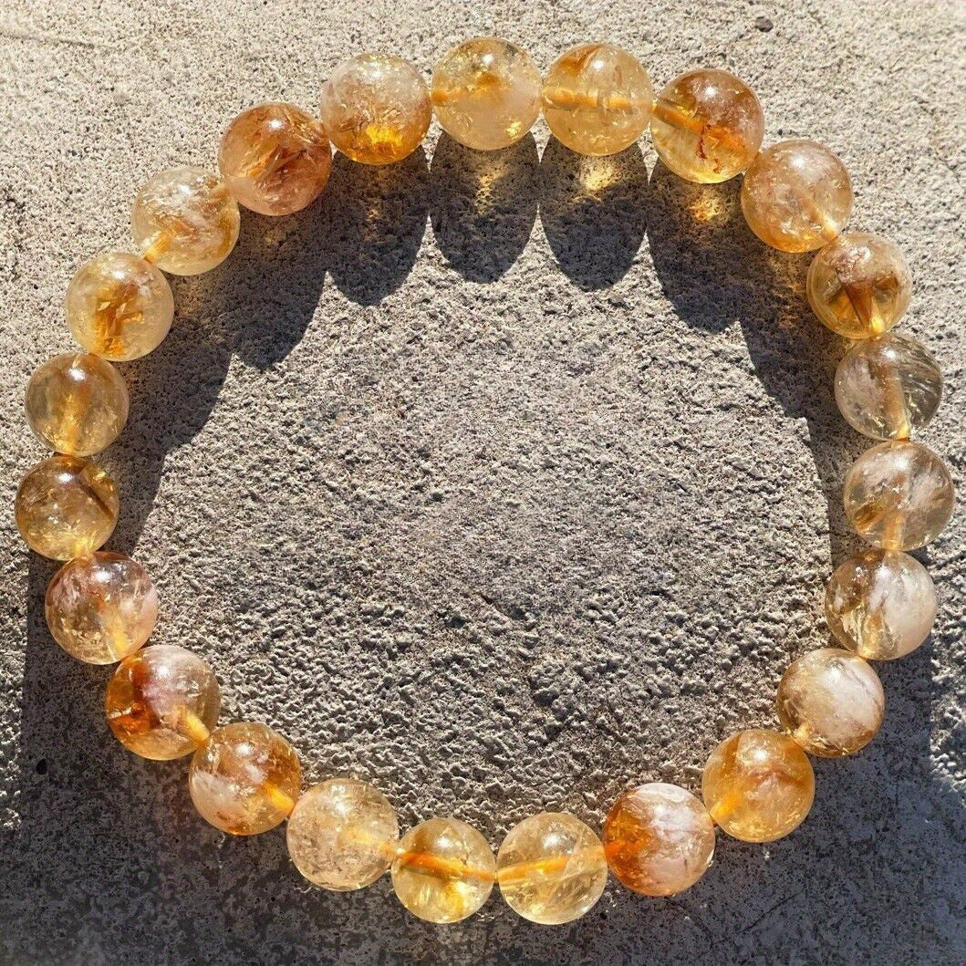 1 Natural Citrine Beads Bracelet，8 Millimeter Yellow Elastic Hand Weaving Bracelet，Suitable for Men