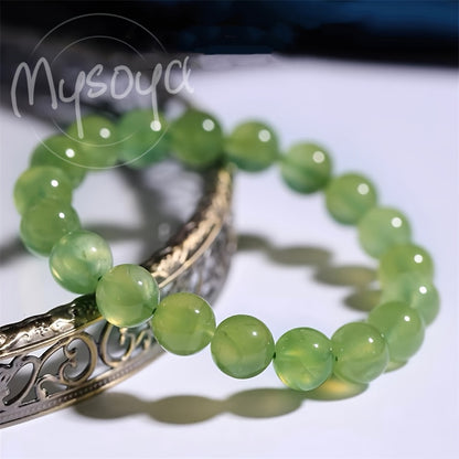 100% Handmade Natural Lucky Green Prehnite Bracelet，Bright Colors，Super White Bracelet，10mm Beads，Gift Box，Suitable for Him/Her Neutral Jewelry，Suitable for Daily Use、Christmas、Thanksgiving Day、Gifts for New Year and Valentine's Day。