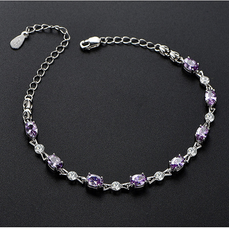 S925Silver Amethyst Couple Purple Diamond Sterling Silver Bracelet Female Korean Style Personalized and Mori Girlfriends Jewelry Wholesale Delivery