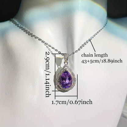 S925Silver Drop Pendant，Central Inlay6Carat Amethyst，18K Gold Coating，Elegant Vintage Style Necklace，Suitable for Gifts、Party and Daily Wear - Suitable for All Seasons、Carnival and Sexy Vacation Style