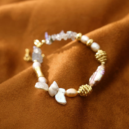 Elegant Moonstone with Freshwater Pearl Bracelet - Unique Baroque Design，Perfect Gift for Best Friend