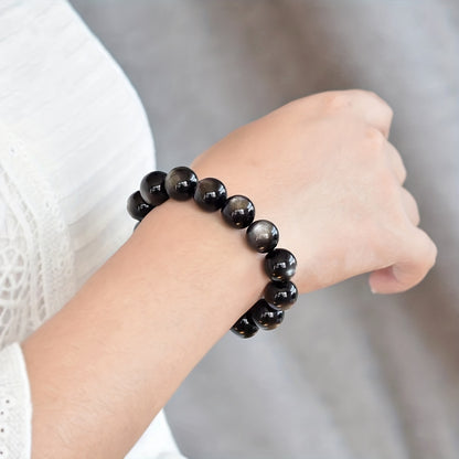 One，Unisex Silver Obsidian Bracelet - High Quality Collection Birthday Gift