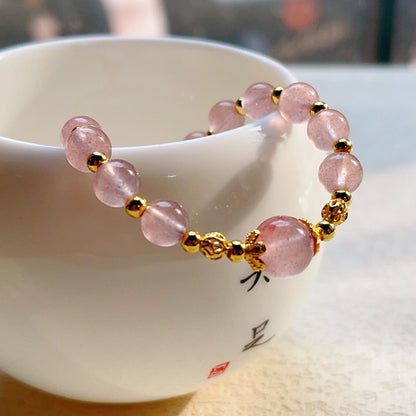 14k Bracelet Natural Crystal Strawberry quartz Bracelet Ornament Wholesale