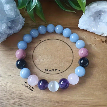 Mood Relief Bracelet Amethyst，Apache Tears，Manganese spar，Rose Quartz，Selenous Acid Salt Provides Comfort，Peace，Gifts of Love and Power Jewelry