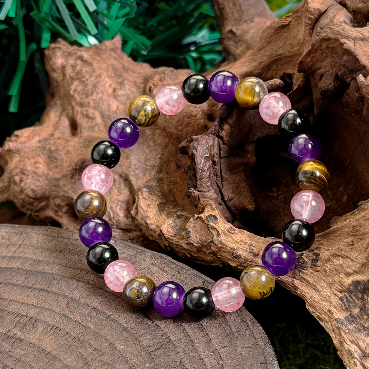 1 Handmade Anti-Anxiety Bracelet，Equipped with Tigereye、Amethyst and Yellow Crystal Beads - Elasticity、Fragrance-Free Jewelry，Suitable for Men and Women，Promote Relaxation、Calm and Enhance Communication