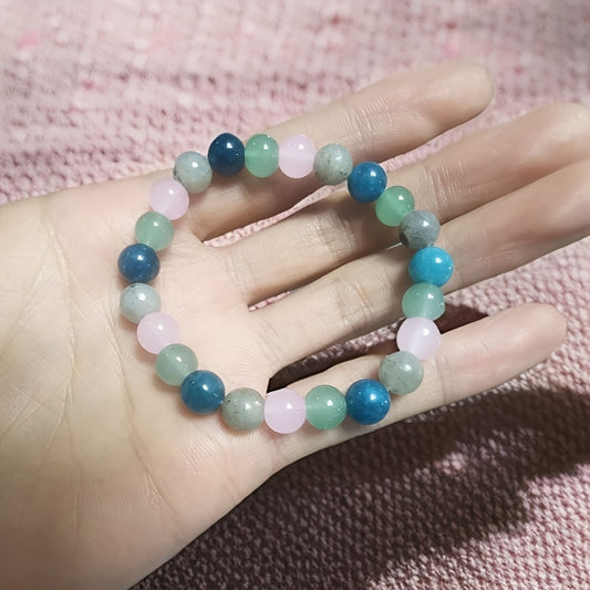 Elegant and Simple Stretch Bracelet，with Synthetic Labrador Stone、Blue Apatite、Multicolor Fluorite、Rose Quartz - Gem Beaded Bracelet Suitable for Daily Wear，Valentine's Day Gift，Suitable for All Seasons。