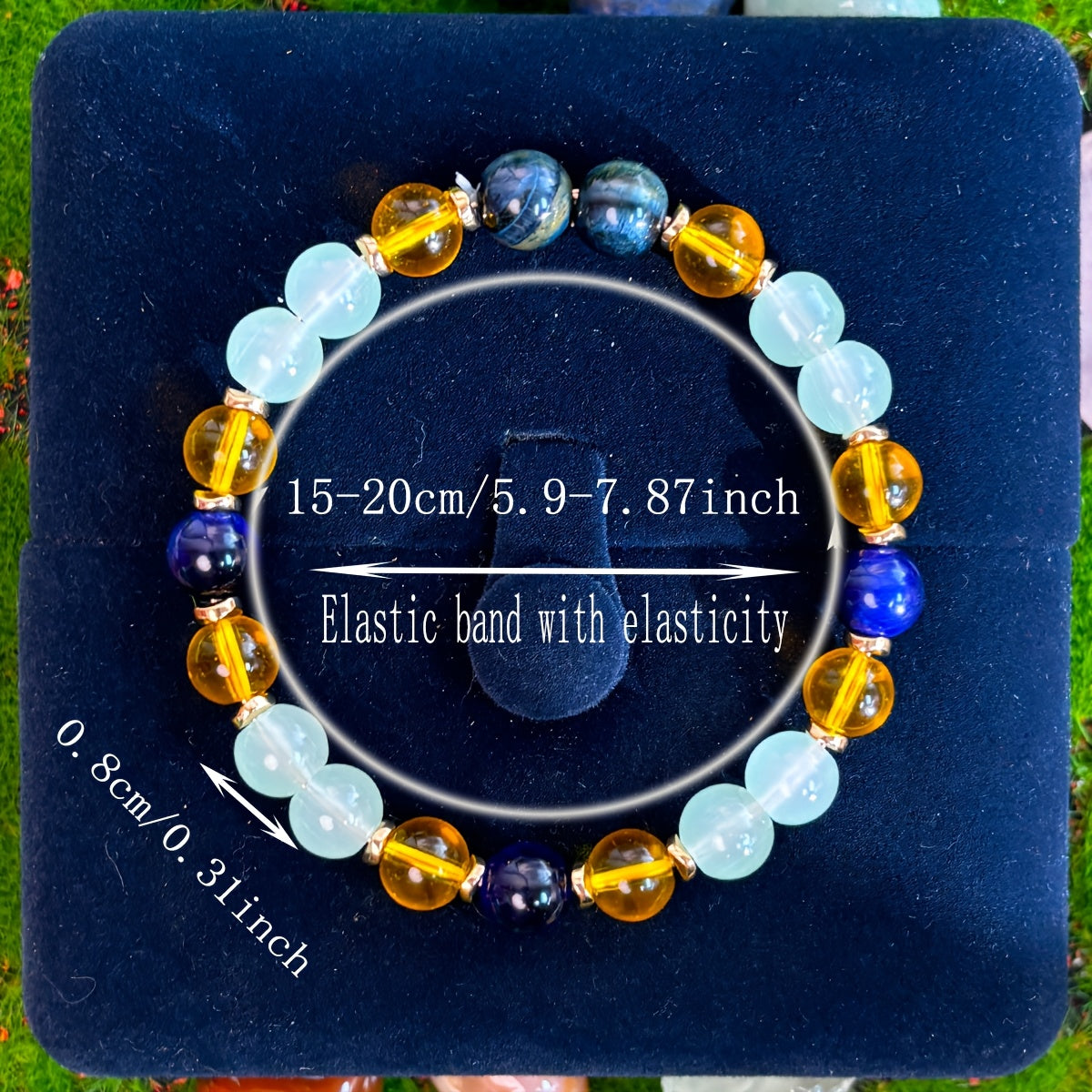 1 Bohemian Style Empathy Protection Bracelet，Equipped with Tiger-Eye Blue、Citrine and Dongling Beads - Elasticity、Color Healing Jewelry，Suitable for Men and Women - Suitable for Daily Wear and Holiday Blessing