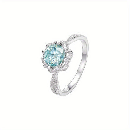 1 Pieces 1 Carat Blue Green Moissanite Engagement Ring，Perfect for Wedding and Graduation Gifts，Fashion Accessories