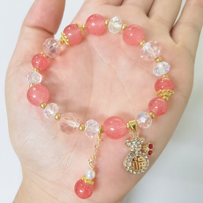 Women's Repair Strawberry Crystal Bracelet，Transition Golden Sucking，Wallet Pendant Crystal String，Family and Friends Must-Have。