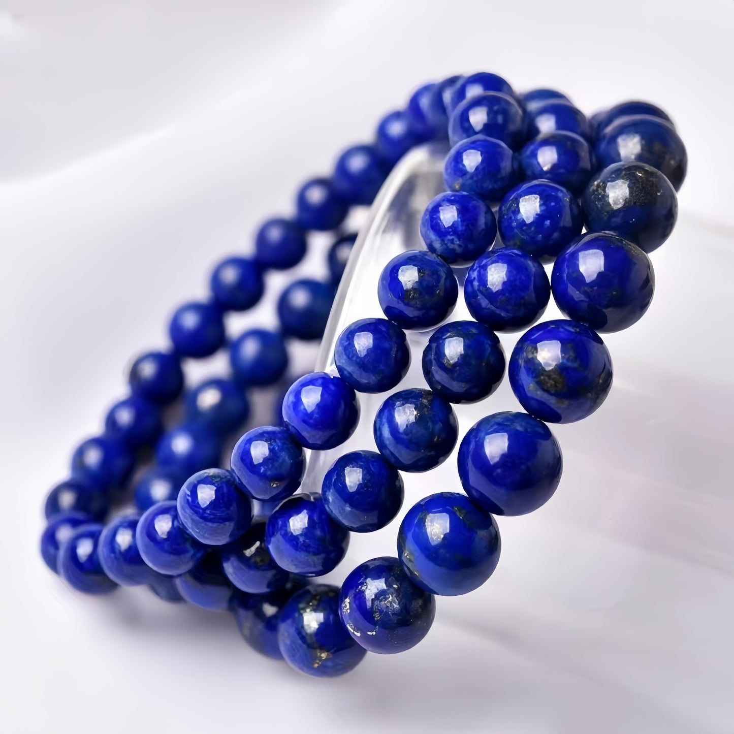 1One Natural Lapis Lazuli Dark Blue Beads Bracelet，Unisex Couple Bracelet，Suitable as Valentine's Day Gift and Couple Gift