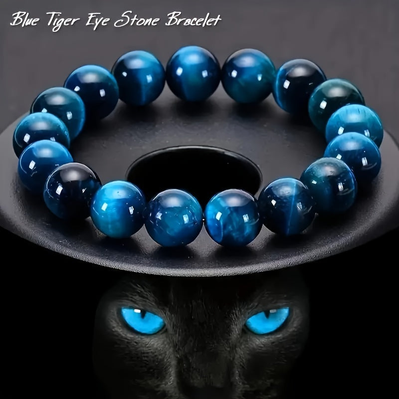 1Strip Natural AAAAA Tiger-Eye Blue Men's Crystal Beads Bracelet - Stylish round8mm Tiger Eye Men's Jewelry Handmade Bead Accessories，Suitable for Romantic Partners、Perfect Couples Gifts for Friends and Family