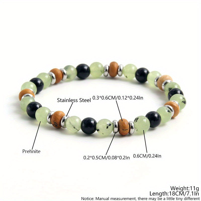 Natural Stone Prehnite Cylindrical Pattern Stone Beaded Bracelet Niche Design Vintage Accessories