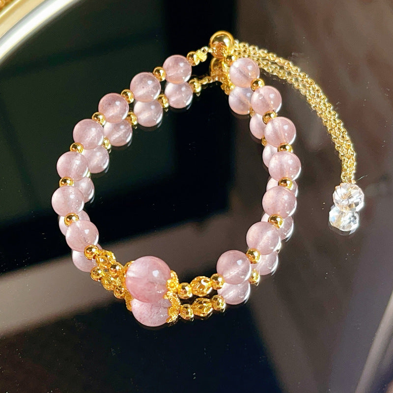 14k Bracelet Natural Crystal Strawberry quartz Bracelet Ornament Wholesale