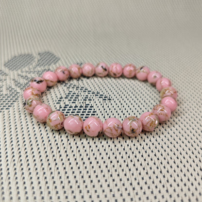 Elegant8.5mm Pink and White Marble Natural Stone Beads Bracelet - Traditional Chinese Style，Versatile Accessories for All Occasions，Ideal Gift for Relatives