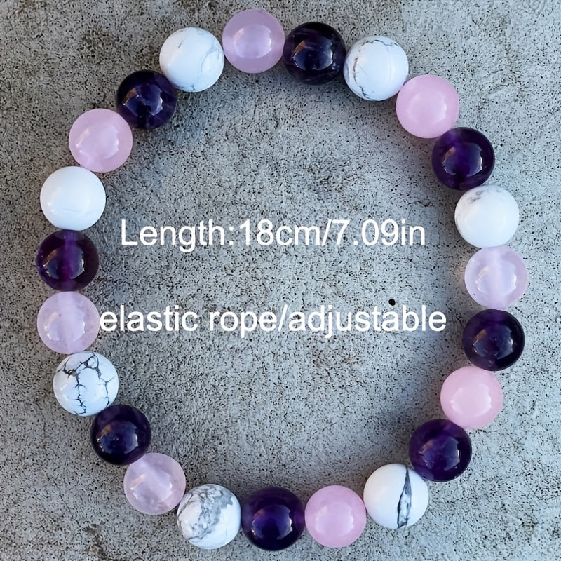 Anxiety and Stress Bracelet，Anxiety Chakras Protection Bracelet，Gems Bring Inner Peace，Crystal Bracelet，White Dolomite，Rose Quartz，Amethyst，It Is a Perfect Gift for Men and Women