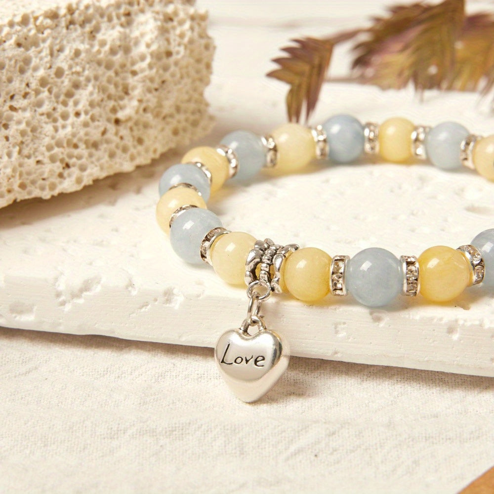 Fashion Jewelry Suit1Pieces，Ancient Topaz and Aquamarine Beaded Bracelet，8mm Natural Gemstone Balance Mood Bracelet，Suitable for Any Occasion，Gem Balance Mood Bracelet